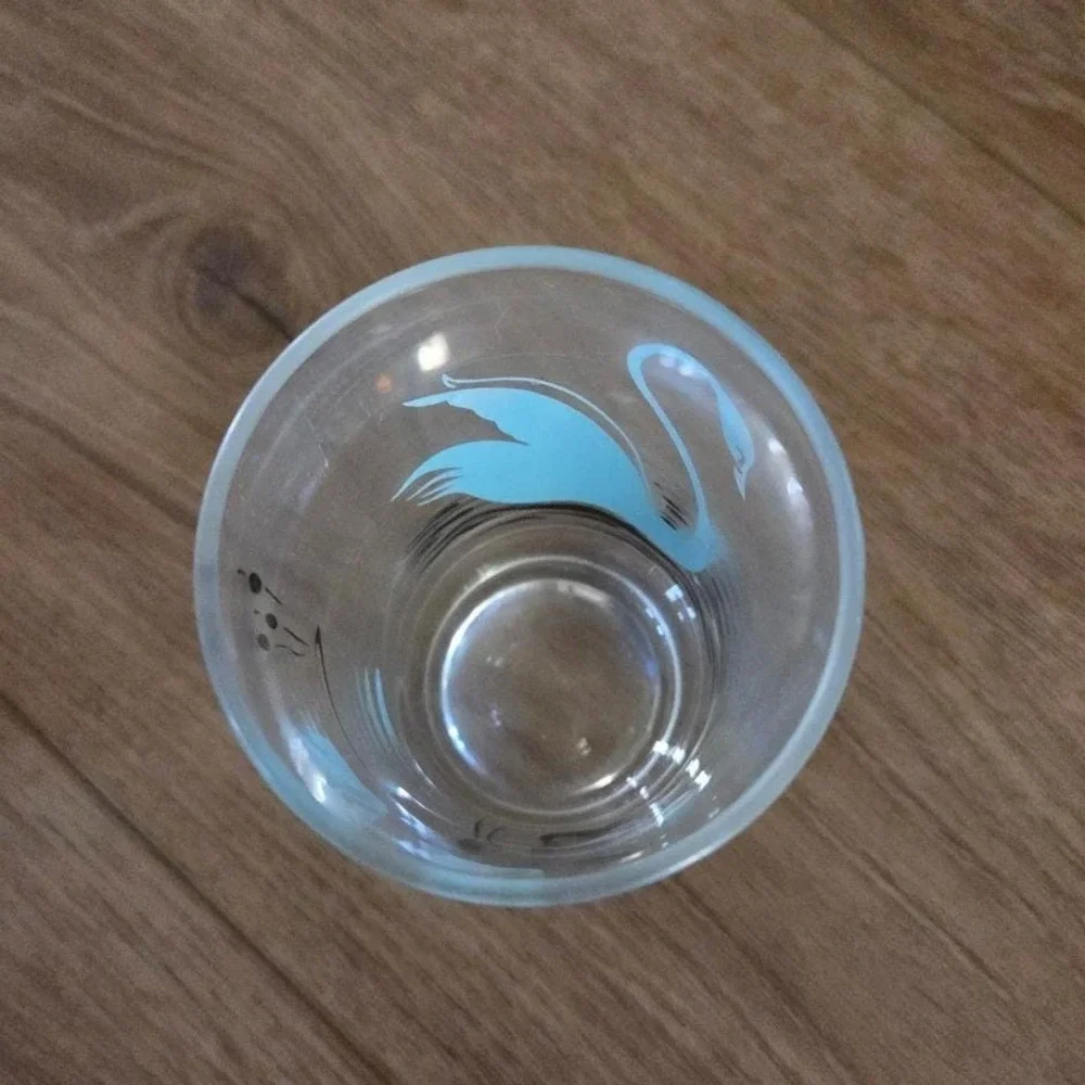 Vintage MCM Swan Highball Glasses Set of 2 Pink Blue Black Pastel‎ Barware